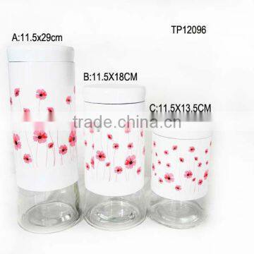 beautiful white spraying plastics cylinder glass cookie coffee jar