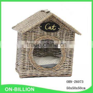 High quality handmade indoor grey natural wicker cat cage