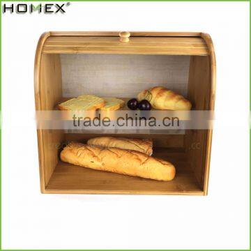 Bamboo 2 Layer Bread Box and Bread Bin with Roll Top/Homex_FSC/BSCI Factory