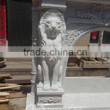 Home Decoration Italian Style White Marble Fireplace With Lion Head photo-3