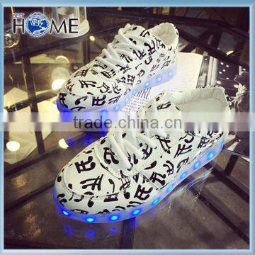 Leather material light up sneakers USB charge Luminous sneakers man and women led sneakers with color change