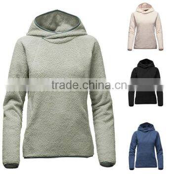 Custom Fashion Apparel Relaxed Fit Winter Warm Clothing Bound Hood Kangaroo Hand Pocket High-pile Woman Sherpa Fleece Pullover