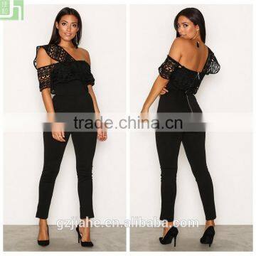 Lace detail black one shoulder jumpsuit