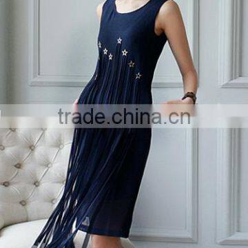 Fashion Clothing OEM Star Detailing Sleeveless Midi Women Tassels Dress photo-2