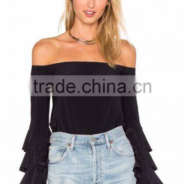 multi layers ruffle long sleeve off shoulder top women stylish designer tops