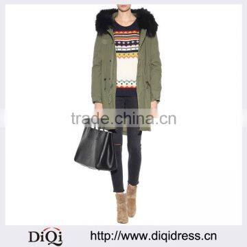 Customized Lady Apparel Black Warm Comfortable Fur-timmed Hooded Cotton Parka(DQM009C)
