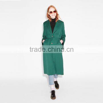 HAODUOYI Women Lightweight Solid Green Elegant Slim Outwears Single Breasted Tie Waist Trench Coat photo-3