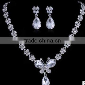 butterfly design crystal jewelry set micropave setting crystal jewelry set bling bling white crystal jewelry set