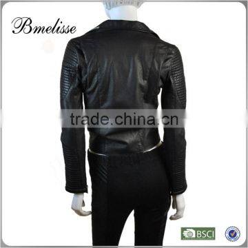 2014-2015 Wholesale Fashion Lady Leather Jacket Stylish Women's Black Leather Jacket With Beaded photo-3