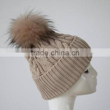 Myfur Knitted Beanie Slouchy Unisex Cap Baggy Skull Ski Keep Warm Hat With Fur Ball