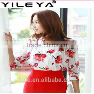New Design Chiffon Blouses Medium Sleeve V-Neck Blouse Elegant Casual Loose Shirt photo-3