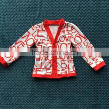 LY-089 custom kids girl cotton outwear red love printed cardigan valentine's day jacket coat baby girl boutique