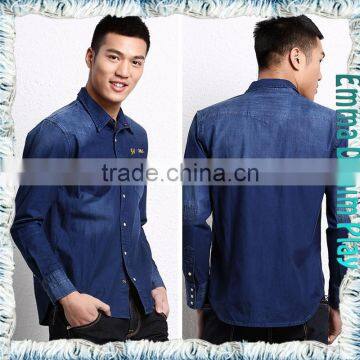 New Design Acid Washing Deep Blue Denim Shirt Mens Tops