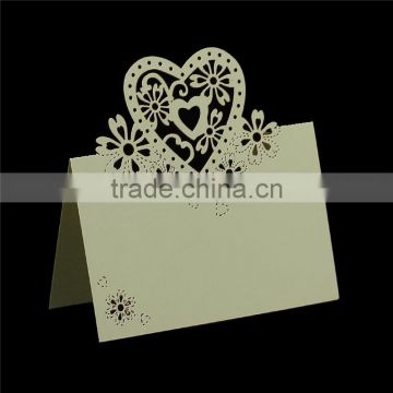 Paper Wedding Party Name Place Card Heart Pale Yellow