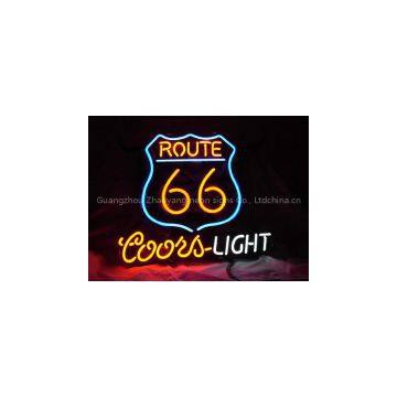 T163 ROUTE 66 COORS LIGHT BEER handicrafted real glass tube neon signs for store display and advertising.