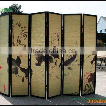 Colorful Elegant Folding Waterproof Canvas Screen Bamboo Folding Screen Sliding Doors Interior Room Divider GVLB03 photo-6