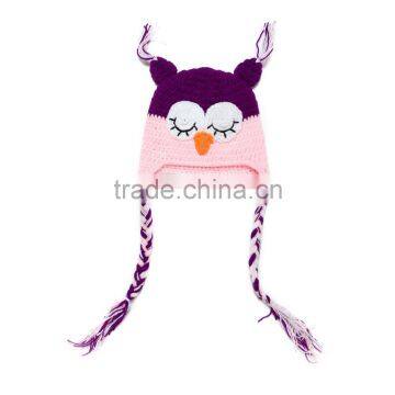 2014 baby girl crochet owl hat pink with purple