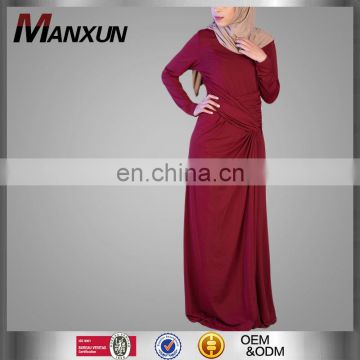 Muslim Long Sleeve Abaya Red Jersey Fabric Islamic Design Plain Solid Color Abaya Dress