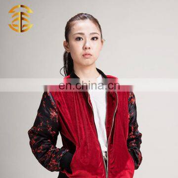 European Style Fashion Lady Velvet Baseball Varsity Bomber Jacket