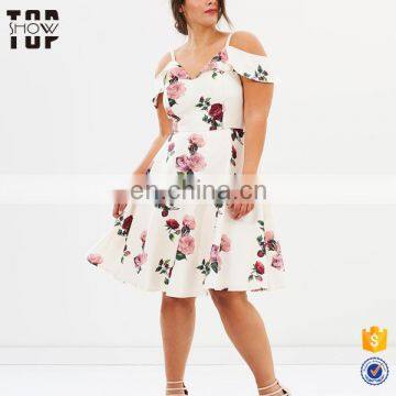 OEM off shoulder floral print midic white western dress for fat women dresses