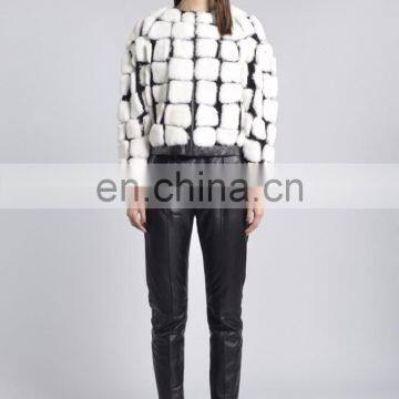 New Collection Rex Rabbit Fur Coat Check Pattern Rabbit Fur Pullover Female White Fur Overcoat