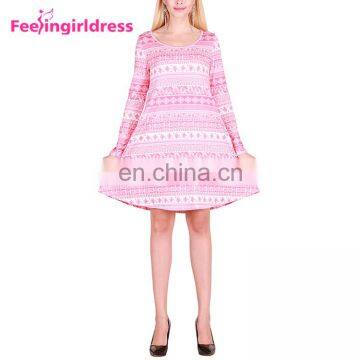 Wholesale Women Pink Knee Length Long Sleeve Christmas Party Formal Evening Dress photo-3