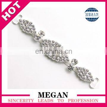 Triple Rhinestone Connector Headband Studded Elastic Stretch Fold Over Silver Buckle