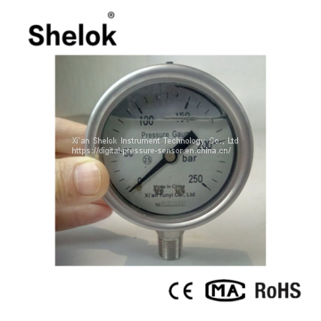 250bar high temperature bourdon tube liquid filled pressure gauge stainless steel