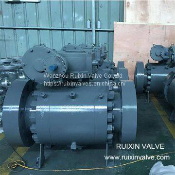 China Supplier Manufacturer 3PC Forged Steel Trunnion Mounted Ball Valve solid ball with GearWheel Operation