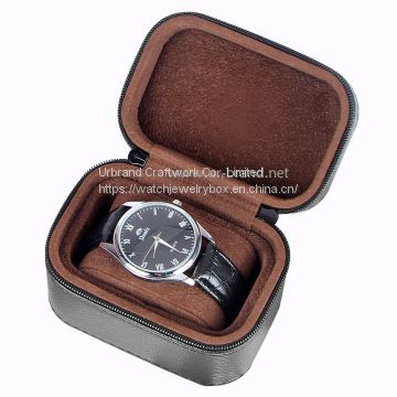 Leather watch box men and women small mini watch storage box portable zipper watch bag thickened shockproof watch box