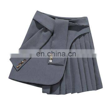 TWOTWINSTYLE A Line Skirt For Women High Waist Irregular Hem Patchwork Pleated Mini Fashion Autumn