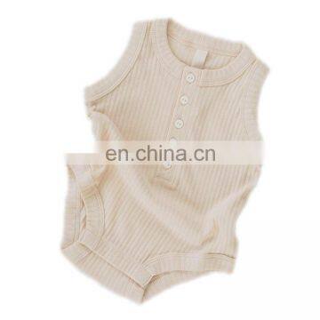 Plain Dyed Snap Crotch Knitted Sleeveless Baby Bodysuit Organic Cotton