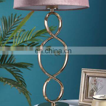 Factory Wholesale Living Room Lighting Custom Luxury Metal Bedside Lamps With Pink Lampshade photo-6