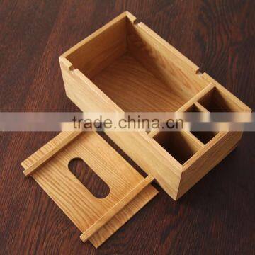 Home using antique / varnishing multifunction oak wood tissue box, wooden storage box