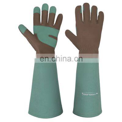 HANDLANDY Breathable Pigskin Leather Gauntlet Long Thorn Proof Garden Work Gloves Ladies Gardening Gloves Yard Work Gloves