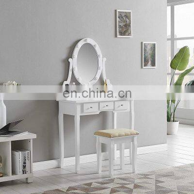 White 10 Led Lights Mirror Nordic Dressing Table Bedroom Modern With Stool photo-2