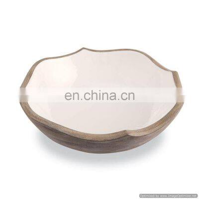 white enamel wood bowl & tray