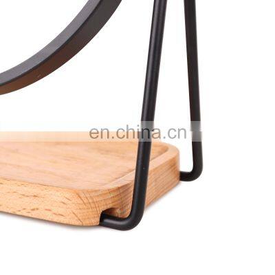 Bamboo Makeup Mirror Desktop Standing Cosmetic Double Side Mirror photo-2