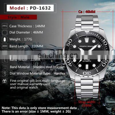 PAGANI DESIGN 1632 Men's Mechanical Fashion Luxury Brand Automatic Self-Wind Stainless Steel Wrist Watch
