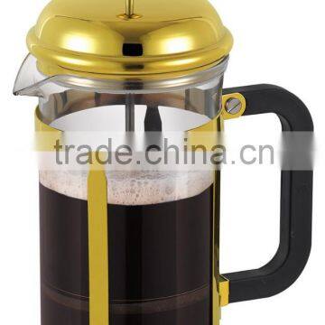 gloden cup coffee press,gloden frame glass coffee pot, gloden-plating french press maker