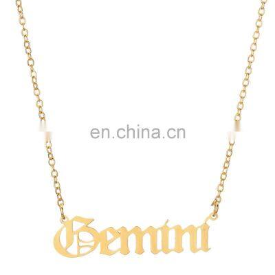 Vintage Gold Silver Stainless Steel 12 Zodiac Sign English Letter Necklace For Women Birthday Jewelry Gift photo-2