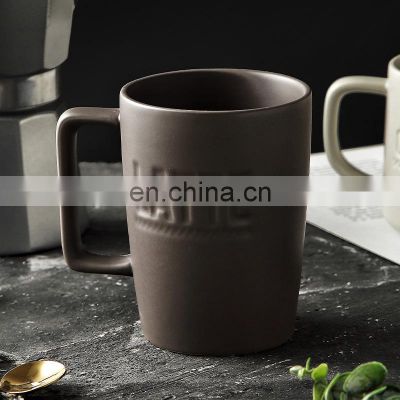 Clearance Sale In Bulk Cappuccino White Vertical Stripes Clay Tea Cup Coffee Carved English Alphabet Mugs Latte Cups For Gifts