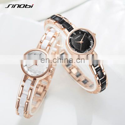 SINOBI Feminine Exquisite Wristwatches Ceramic Steel Strap Handwatch Gifts For Women Watch With Bracelet S9836G-D