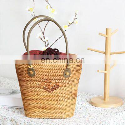 Rattan Straw Woven Boho Handbag Beach vacation Handmade bag