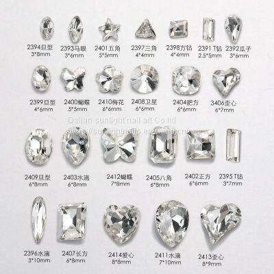 1440 cross-border nail accessories, white pointed bottom diamonds, size drops, love square transparent diamonds, wholesale package