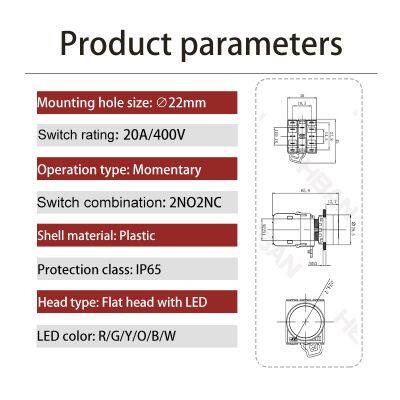 Ip65 22mm Flat Head Dot Illumination 20amp Spdt 12 Volt Push Button Switch Momentary photo-2