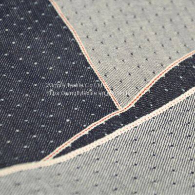 11oz Cotton Star Dot Jacquard Denim Selvage Jeans Fabric for Women's Dress 32/33“ photo-2