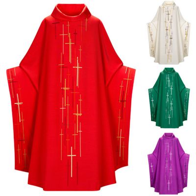 Cross border Halloween men's and women's standing collar retro long robe cross printed batball sleeve stage performance costume