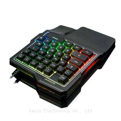 China wholesaler usb wired RGB Backlight one handed gaming keyboard with hand rest