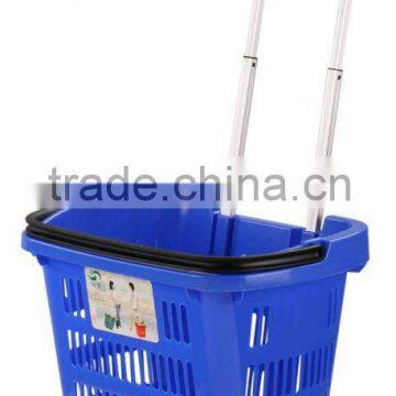 Most popular & best price supermarket plastic shopping basket with draw bar HGLS-BK-051